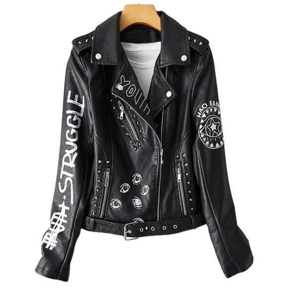 DARE YOU Faux Leather Cropped Moto Jacket Silver Hardware Black, Sm…Goth… - Picture 4 of 16